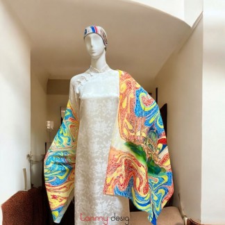 Ramie scarf hand-painted with watermark and cathedral 70*190cm